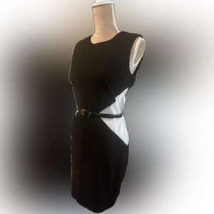 Calvin Klein Black and White Sheath Dress with Belt